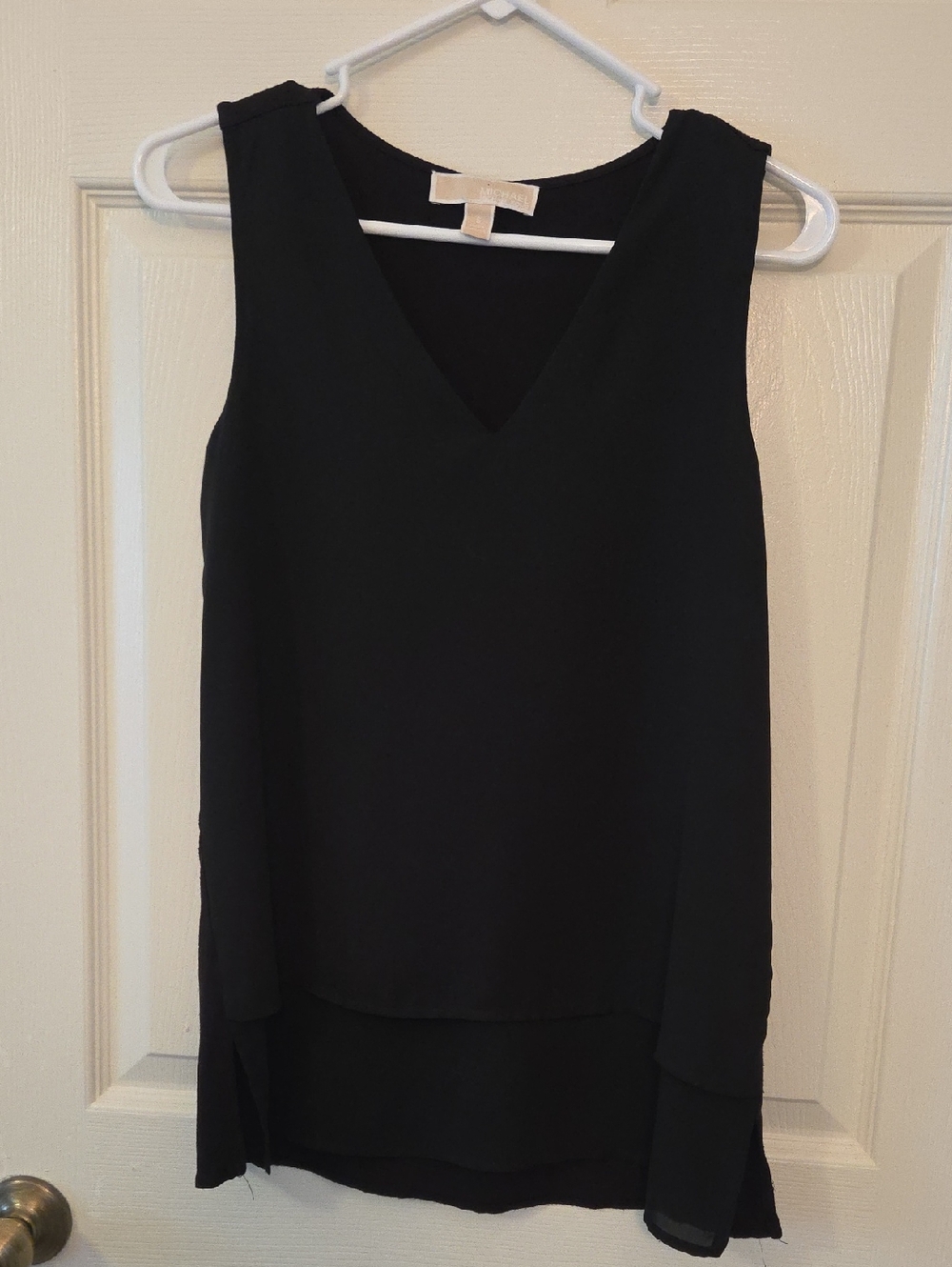 Michael Kors Black V-Neck Sleeveless High-Low Layered Shirt Size Small